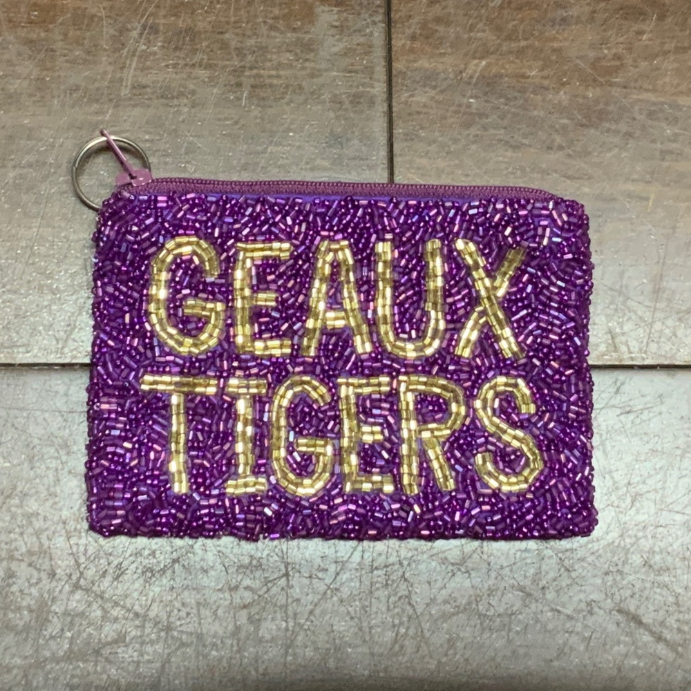 Beaded Small Coin Purse Geaux Tigers